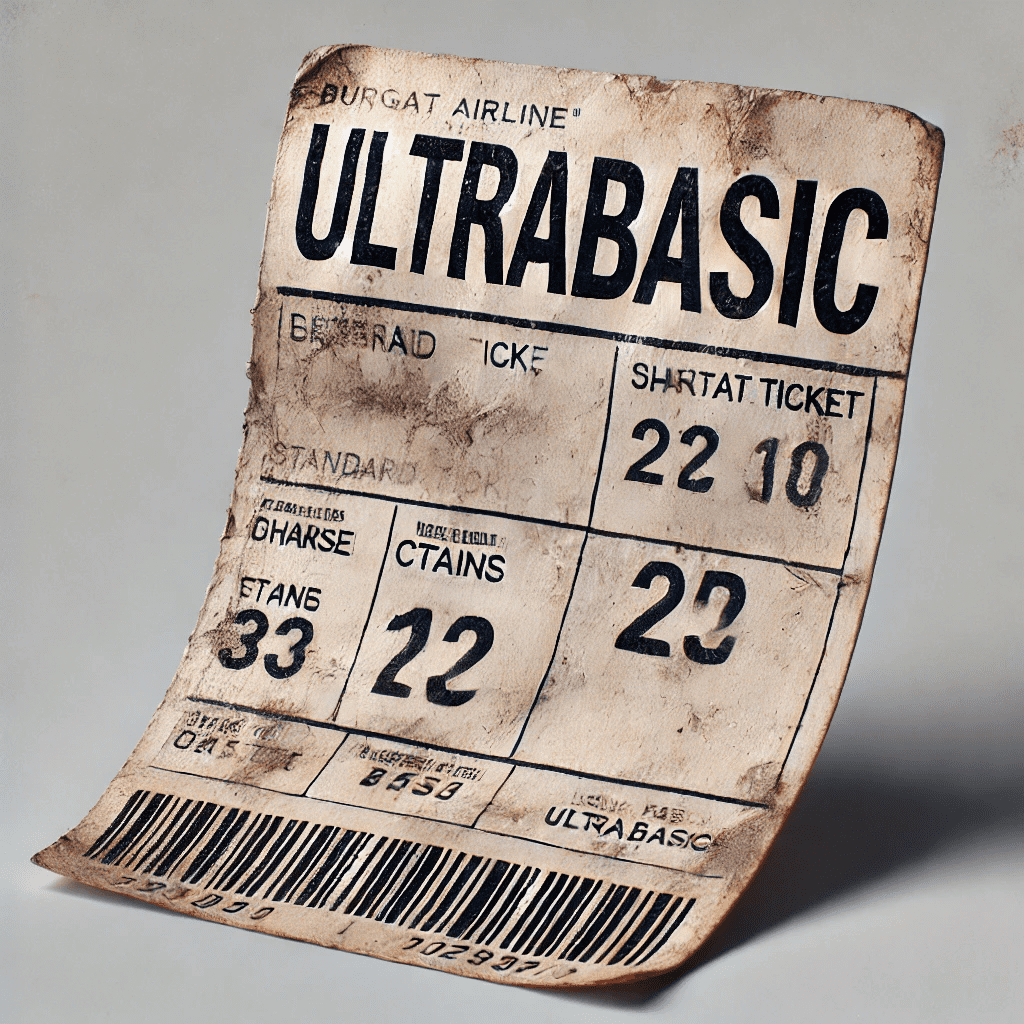 artist's impression of a dirty, faded, ultra basic plane ticket