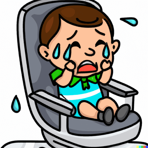 Infant crying on airplane seat