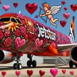 Artist impression of a Jetstar plane decorated for Valentine's day