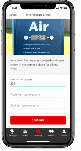 Tyre Pressure check in Qantas Wellbeing App