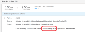 An example of a Jetstar Dreamliner flying domestically