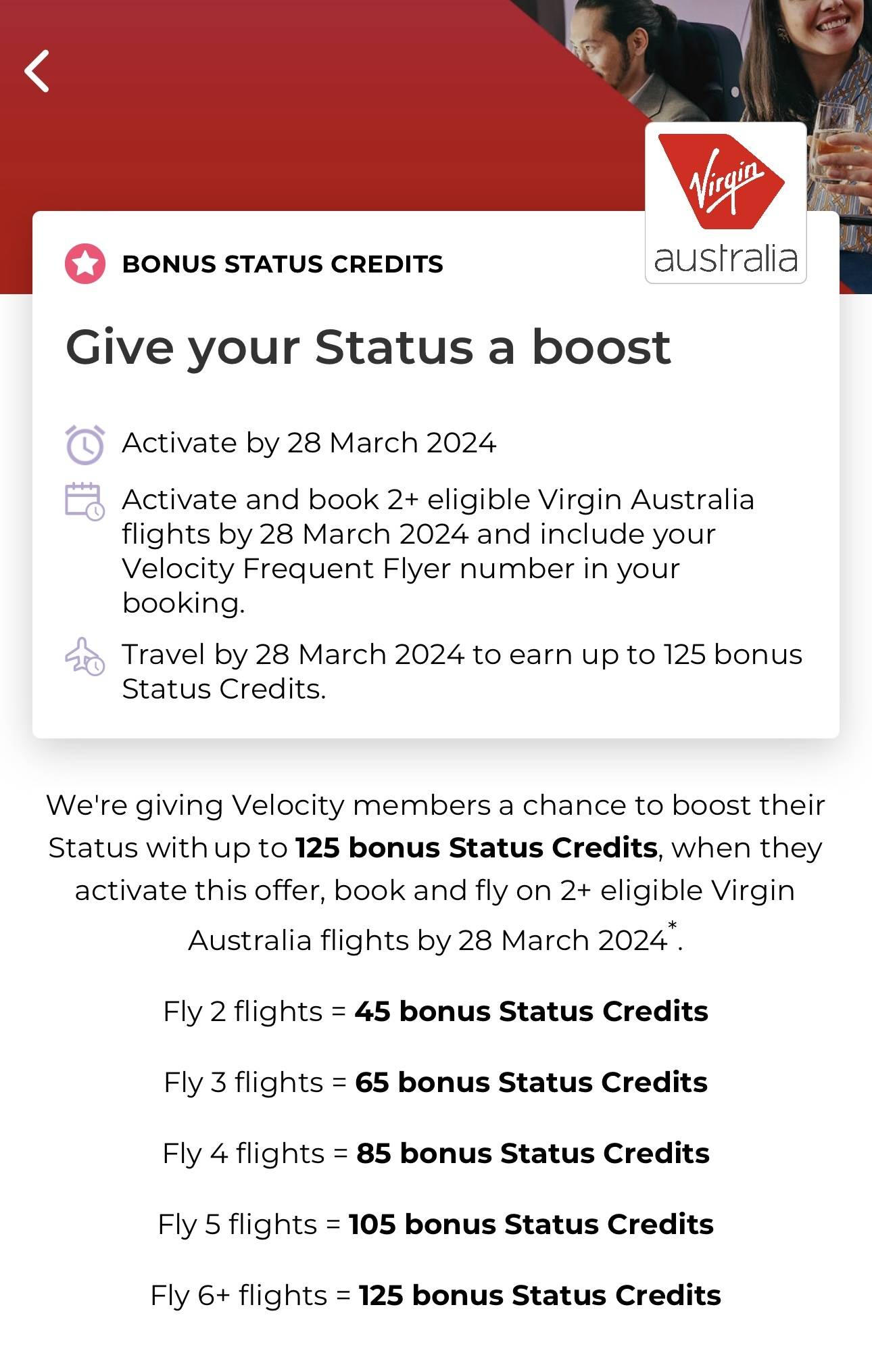 Velocity bonus offer