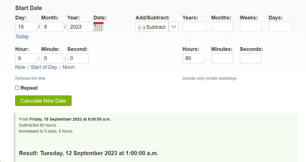 Calculating an example T-80 time